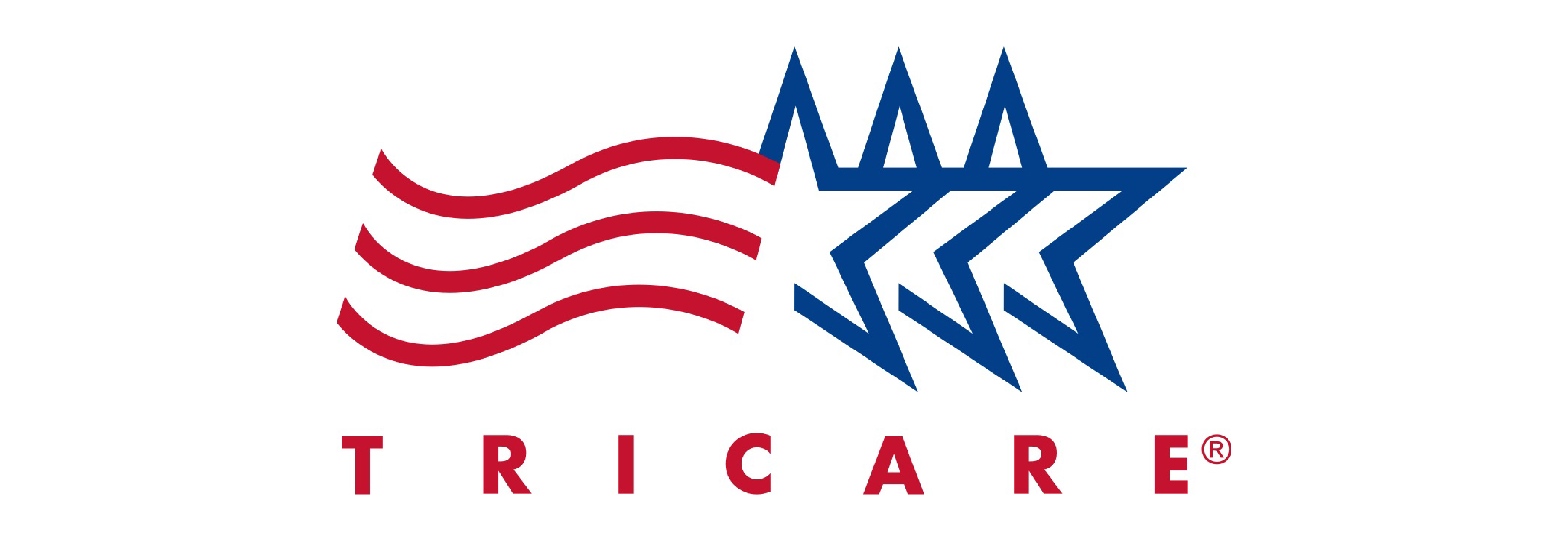 TRICARE logo with three blue stars and three red stripes above the word TRICARE in red letters.